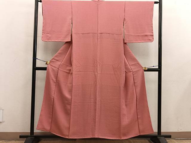 平和屋着物■上質な色無地 紗綾形地紋 真朱色 正絹 逸品 BAAX8967mz