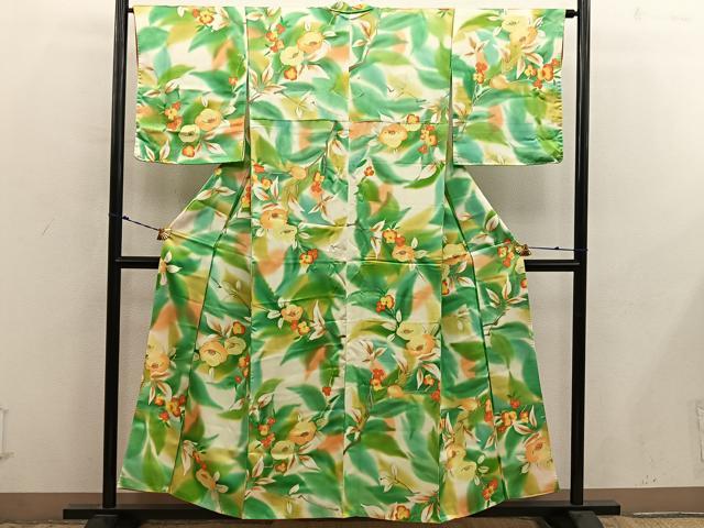 平和屋着物■上質な小紋 手描き 枝花文 暈し染め 正絹 逸品 BAAX8977mz