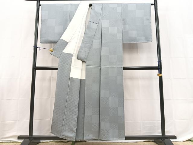 平和屋着物■上質な色無地 露芝市松地紋 錫色 正絹 逸品 BAAX9031yc