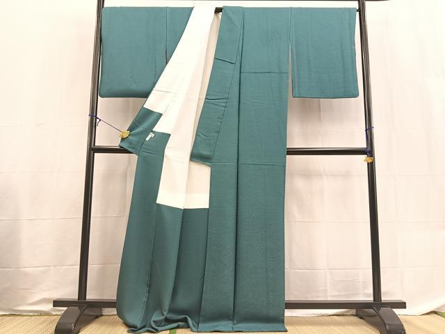 平和屋着物●上質な色無地 草花地紋 納戸色 ロング丈 正絹 逸品 BAAX9037yc