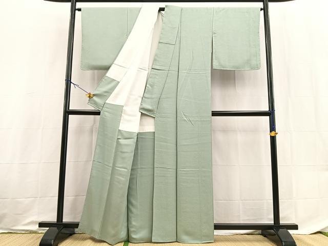 平和屋着物●上質な色無地 草花地紋 千草色 正絹 逸品 BAAX9043yc