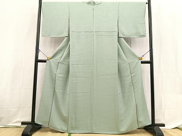 平和屋着物●上質な色無地 草花地紋 千草色 正絹 逸品 BAAX9043yc