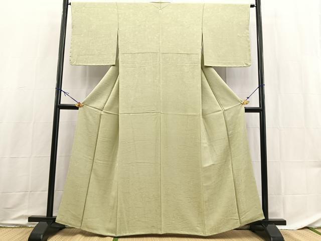 平和屋着物●上質な色無地 吉祥花地紋 裏柳色 正絹 逸品 未使用 BAAX9044yc