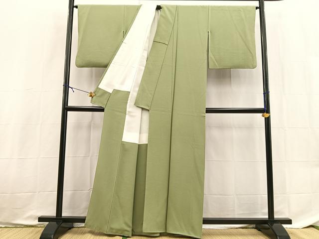 平和屋着物●上質な色無地 山葵色 正絹 逸品 BAAX9054yc