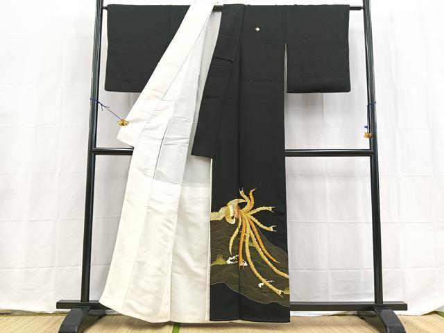 平和屋着物■豪華黒留袖 刺繍 鳳凰立波文 金糸 正絹 逸品 BAAX9073yc