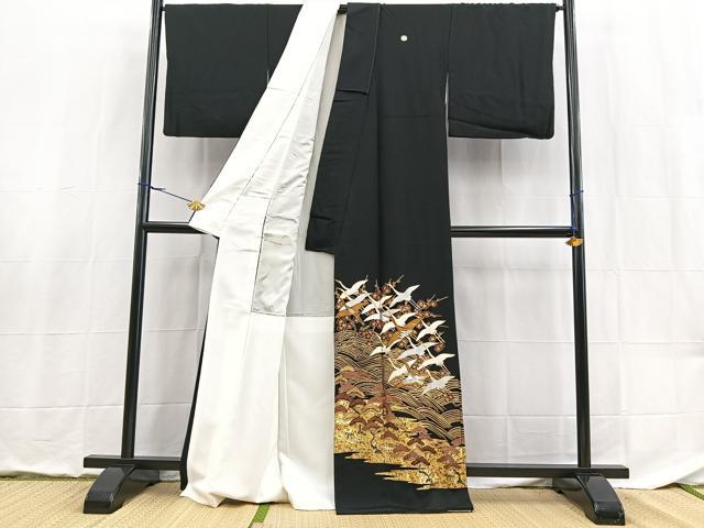 平和屋着物■豪華黒留袖 駒刺繍 飛鶴松竹梅文 金銀彩 正絹 逸品 BAAX9076yc