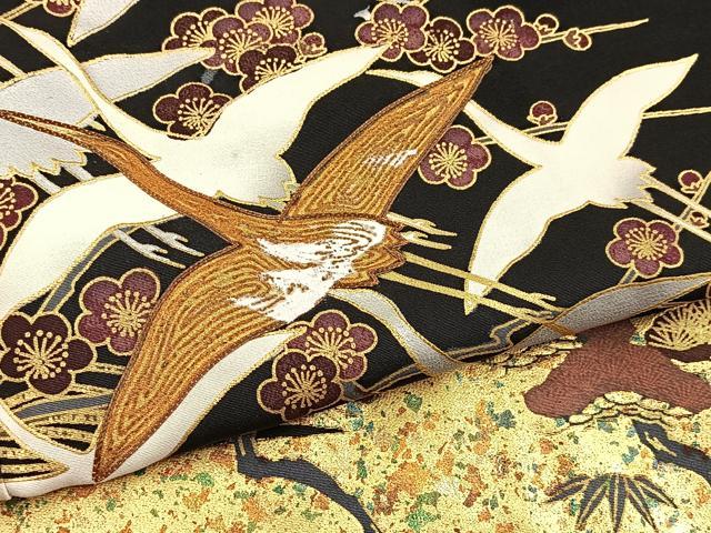 平和屋着物■豪華黒留袖 駒刺繍 飛鶴松竹梅文 金銀彩 正絹 逸品 BAAX9076yc