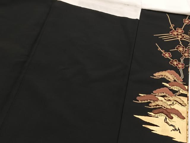 平和屋着物■豪華黒留袖 駒刺繍 飛鶴松竹梅文 金銀彩 正絹 逸品 BAAX9076yc
