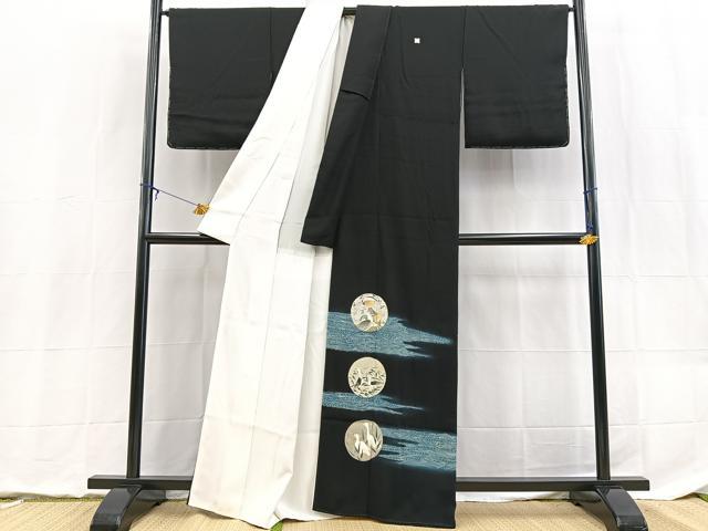 平和屋着物●本加賀友禅作家 白坂幸蔵 黒留袖 立波花鳥丸文 正絹 逸品 BAAX9081yc