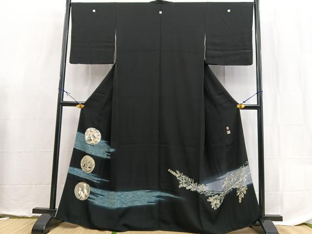 平和屋着物●本加賀友禅作家 白坂幸蔵 黒留袖 立波花鳥丸文 正絹 逸品 BAAX9081yc