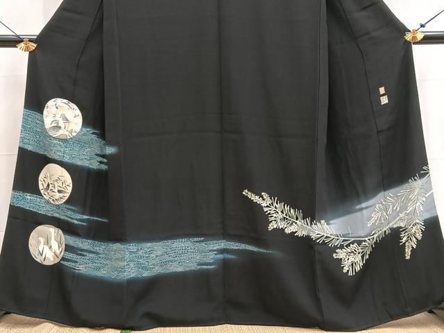 平和屋着物●本加賀友禅作家 白坂幸蔵 黒留袖 立波花鳥丸文 正絹 逸品 BAAX9081yc