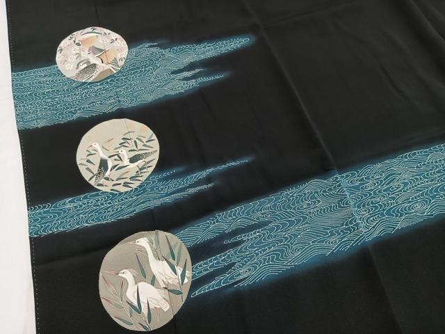 平和屋着物●本加賀友禅作家 白坂幸蔵 黒留袖 立波花鳥丸文 正絹 逸品 BAAX9081yc