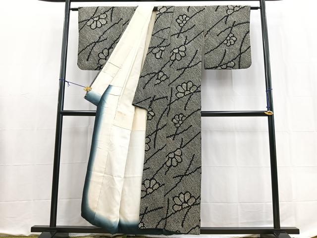 平和屋着物■上質な小紋 総絞り 草花文 黒地 正絹 逸品 BAAX9090yc