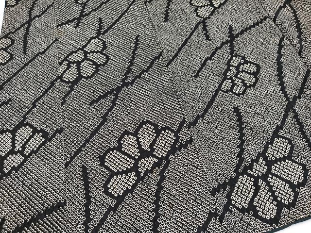 平和屋着物■上質な小紋 総絞り 草花文 黒地 正絹 逸品 BAAX9090yc