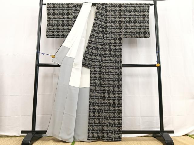平和屋着物■上質な小紋 草花文 黒地 正絹 逸品 BAAX9099yc