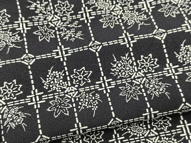 平和屋着物■上質な小紋 草花文 黒地 正絹 逸品 BAAX9099yc