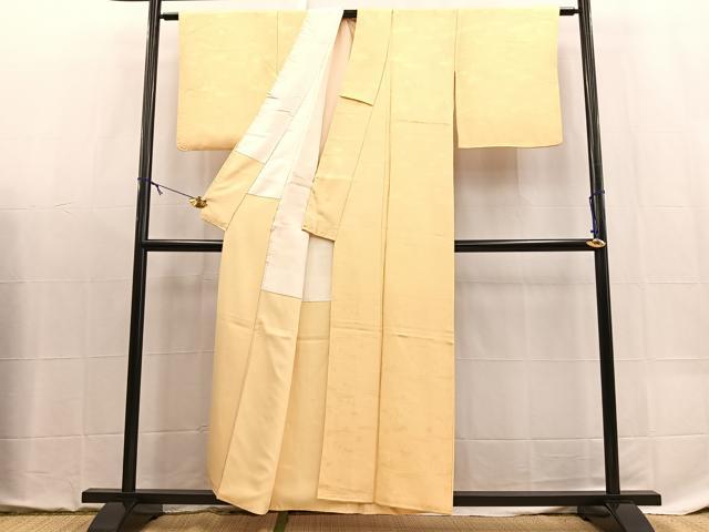 平和屋着物■上質な色無地 御所車草花地紋 蜂蜜色 正絹 逸品 BAAX9103yc
