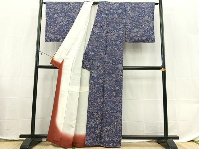 平和屋着物■上質な小紋 型染め 流水更紗花鳥文 正絹 逸品 BAAX9112yc