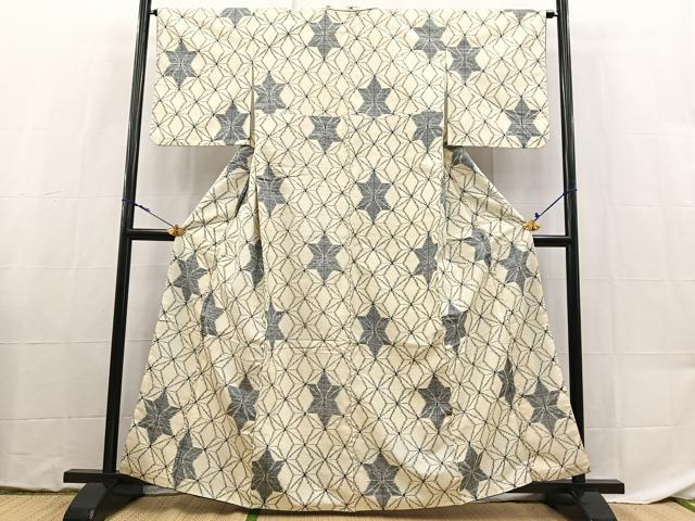 平和屋着物■上質な紬 麻の葉文様 正絹 逸品 BAAX9114yc