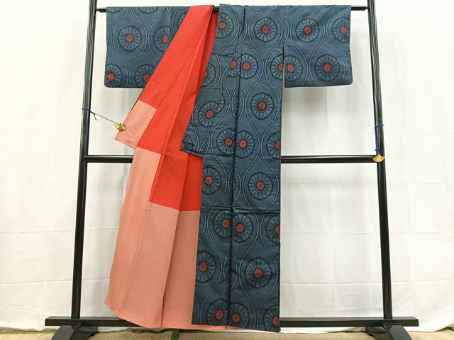 平和屋着物■本場大島紬 割込み絣 立涌花文 正絹 逸品 BAAX9115yc
