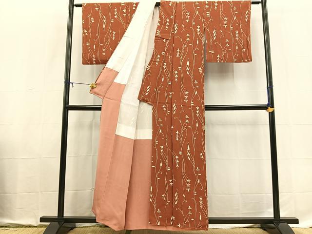 平和屋着物■上質な小紋 一珍染 花唐草文 正絹 逸品 BAAX9118yc