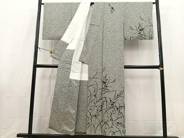 平和屋着物■訪問着 桔梗文 たたき染め 黒地 金彩 正絹 逸品 BAAX9120yc
