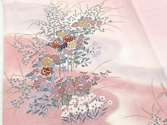 平和屋着物■訪問着 秋草文 暈し染め 金彩 正絹 逸品 BAAX9129yc