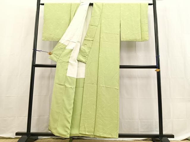平和屋着物■上質な色無地 抽象地紋 苗色 正絹 逸品 BAAX9130yc