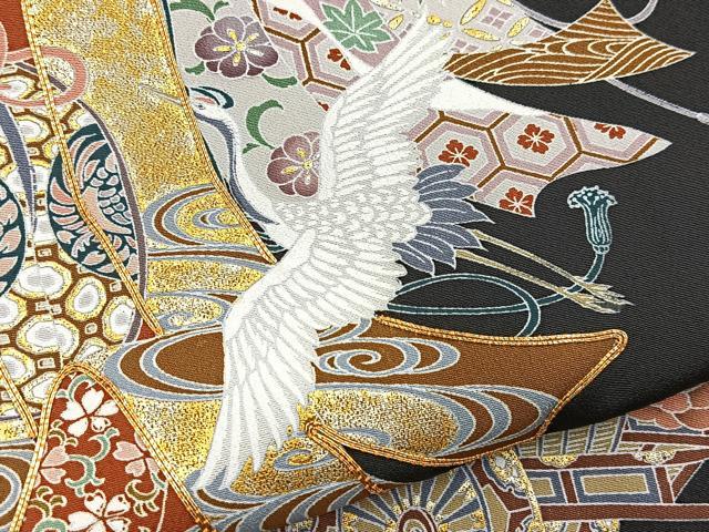 平和屋着物■豪華黒留袖 駒刺繍 飛鶴吉祥花文 金銀彩 正絹 逸品 BAAX9134yc