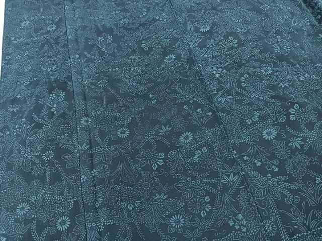 平和屋着物■上質な小紋 本藍 型絵染 草花文 正絹 逸品 BAAX9151yc