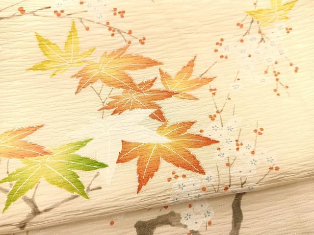 平和屋着物■上質な小紋 楓花文 正絹 逸品 BAAX9153yc