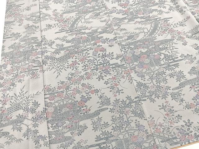 平和屋着物■上質な小紋 型染め 流水草花文 正絹 逸品 BAAX9160yc