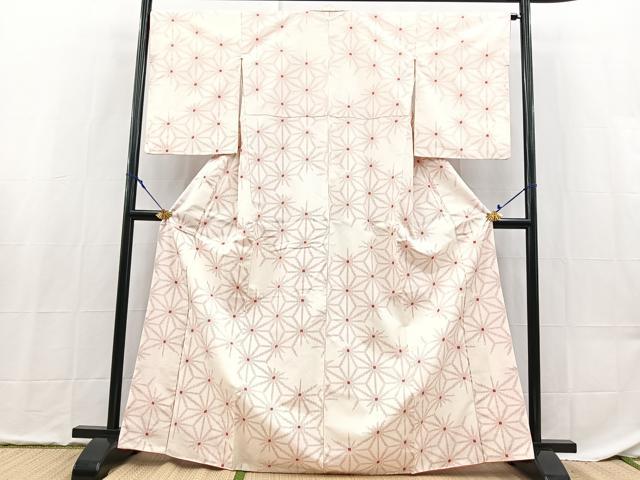 平和屋着物■上質な紬 麻の葉文様 正絹 逸品 BAAX9170yc