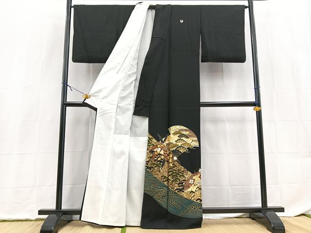 平和屋着物■豪華黒留袖 松竹梅扇文 金銀彩 正絹 逸品 BAAX9171yc