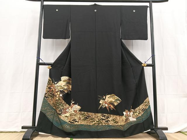 平和屋着物■豪華黒留袖 松竹梅扇文 金銀彩 正絹 逸品 BAAX9171yc