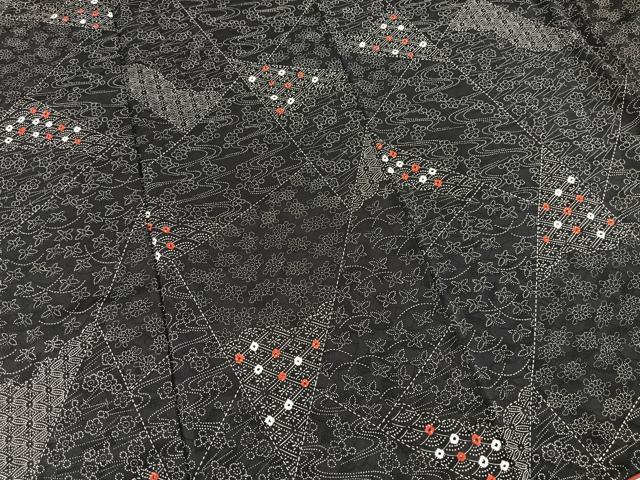 平和屋着物■上質な小紋 絞り 切嵌花文 黒地 正絹 逸品 BAAX9172yc