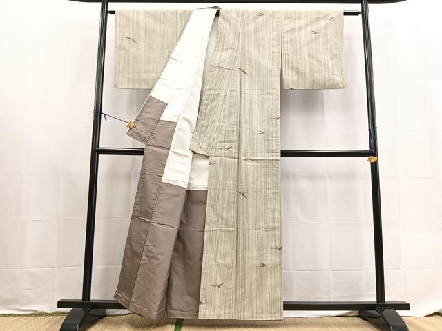 平和屋着物■上質な紬 笹の葉文 正絹 逸品 BAAX9179yc