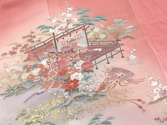 平和屋着物■訪問着 松竹梅吉祥花文 暈し染め 金銀彩 正絹 逸品 BAAX9194yc