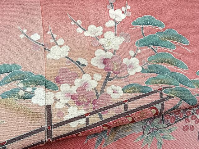 平和屋着物■訪問着 松竹梅吉祥花文 暈し染め 金銀彩 正絹 逸品 BAAX9194yc