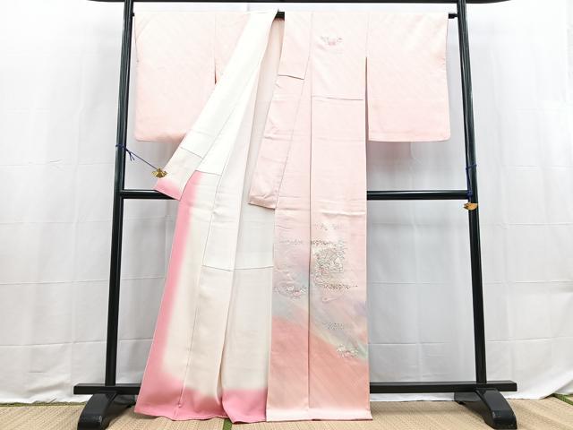 平和屋着物■訪問着 総刺繍 檜扇花文 暈し染め 金銀彩 正絹 逸品 BAAX9210yc