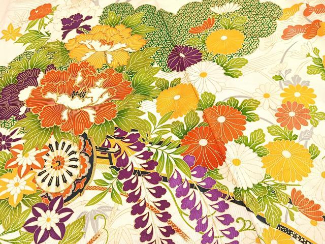 平和屋着物■豪華振袖 駒刺繍 花車文 金彩 正絹 逸品 BAAX9214yc