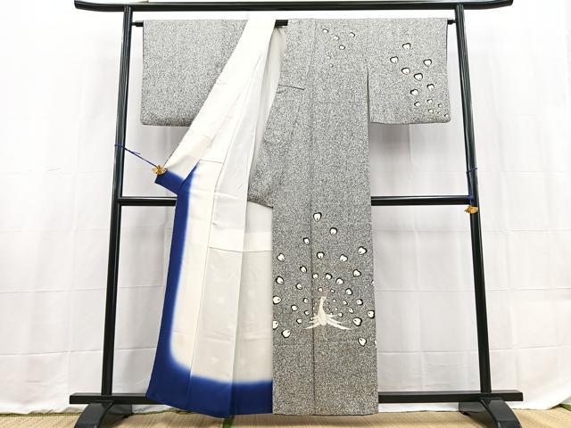 平和屋着物■訪問着 孔雀文 たたき染め 黒地 金彩 正絹 逸品 BAAX9218yc