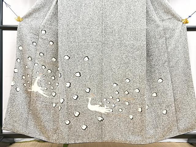 平和屋着物■訪問着 孔雀文 たたき染め 黒地 金彩 正絹 逸品 BAAX9218yc
