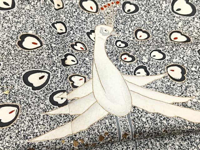 平和屋着物■訪問着 孔雀文 たたき染め 黒地 金彩 正絹 逸品 BAAX9218yc