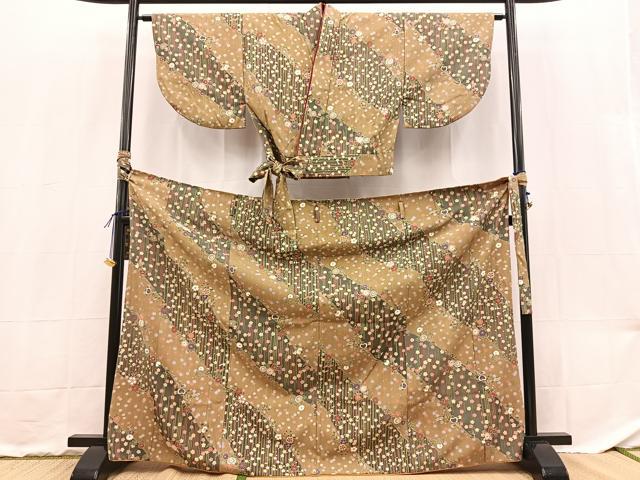 平和屋着物■小紋 二部式 草花文 金彩 洗える着物 BAAX9221yc