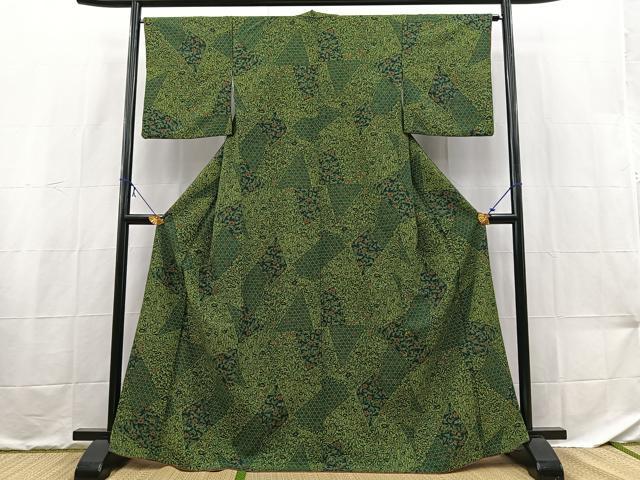 平和屋着物■小紋 切嵌更紗花文 洗える着物 BAAX9229yc