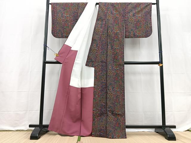 平和屋着物■小紋 切嵌更紗花文 洗える着物 BAAX9231yc