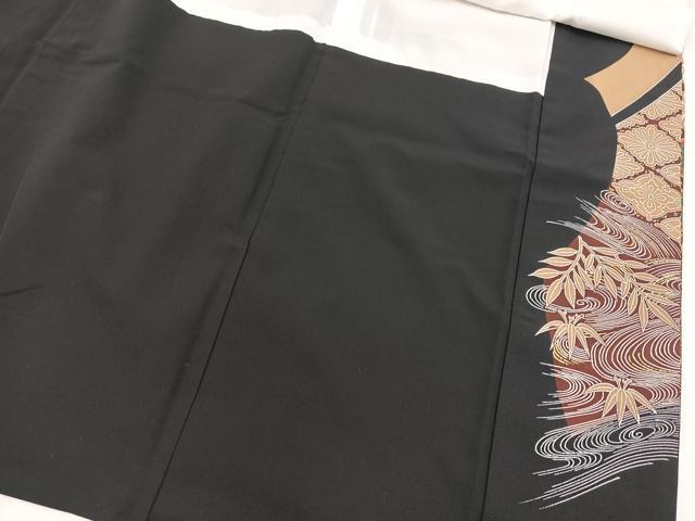 平和屋着物■黒留袖 流水花松文 金彩 洗える着物 BAAX9236yc