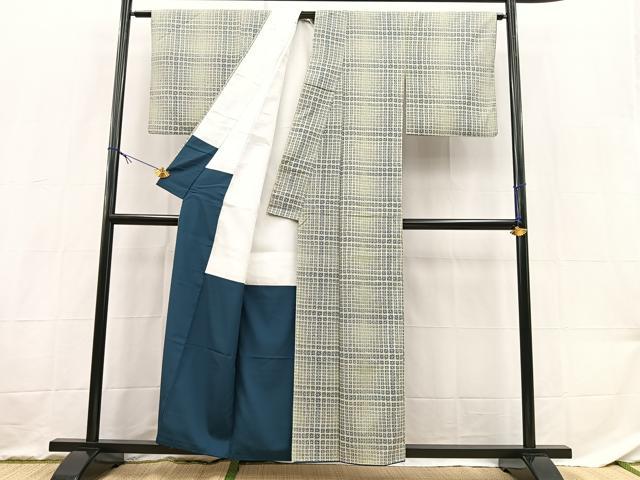 平和屋着物■小紋 幾何学花文 洗える着物 BAAX9242yc