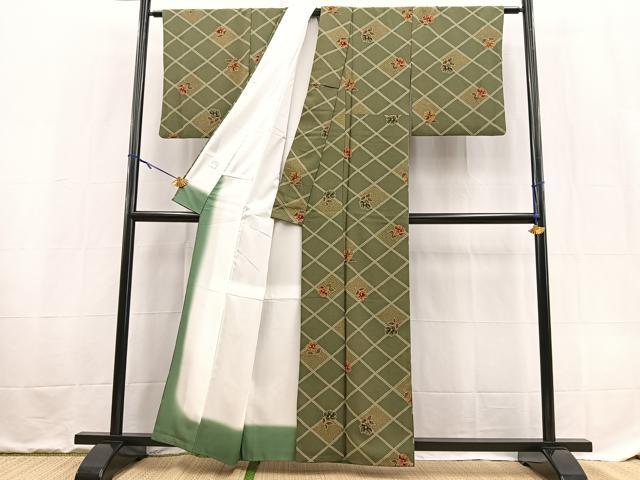 平和屋着物■小紋 菱天井花文 金彩 洗える着物 BAAX9251yc